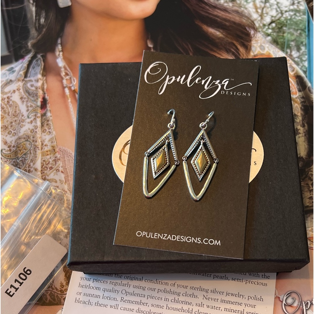 OPULENZA DESIGN JEWELRY HINGE MARQUISE STYLE Sterling Silver/Brass EARRINGS NEW!